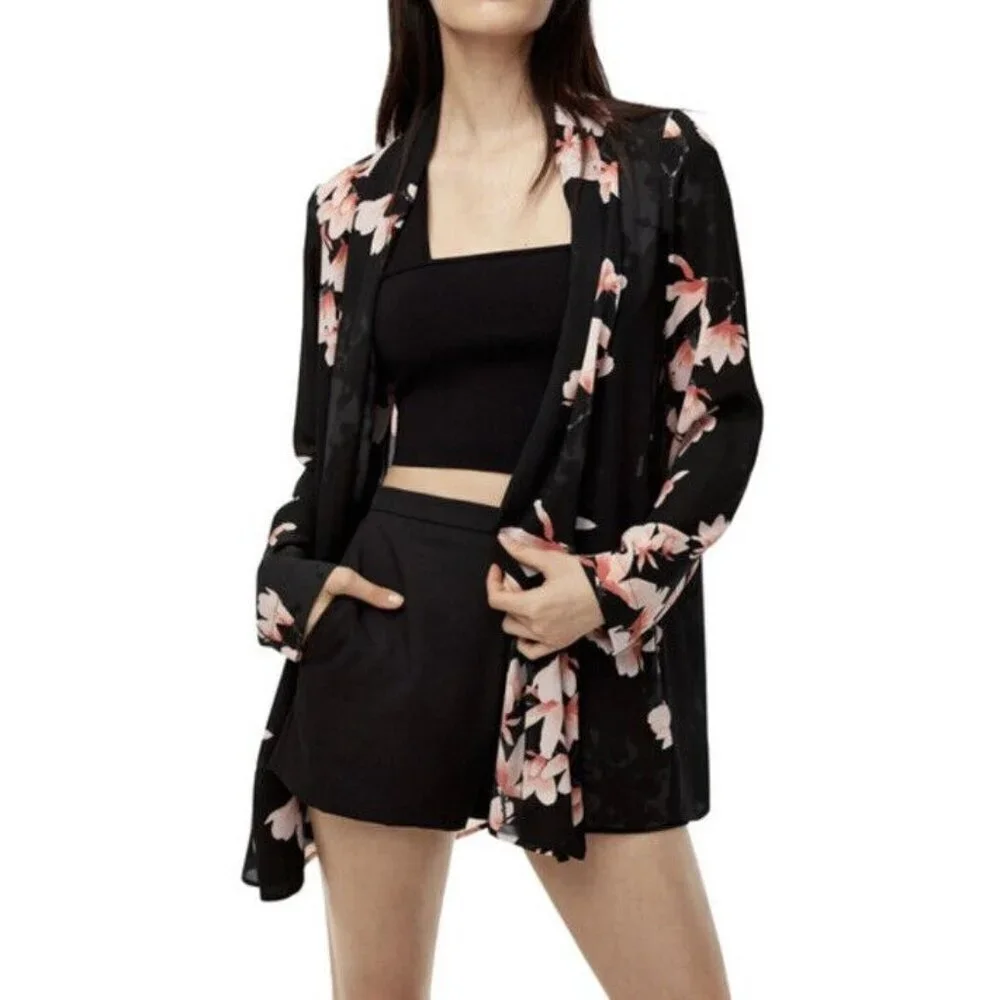 Aritzia Babaton Kimono XXS Lian Peony Print Open Front Robe Shawl collar